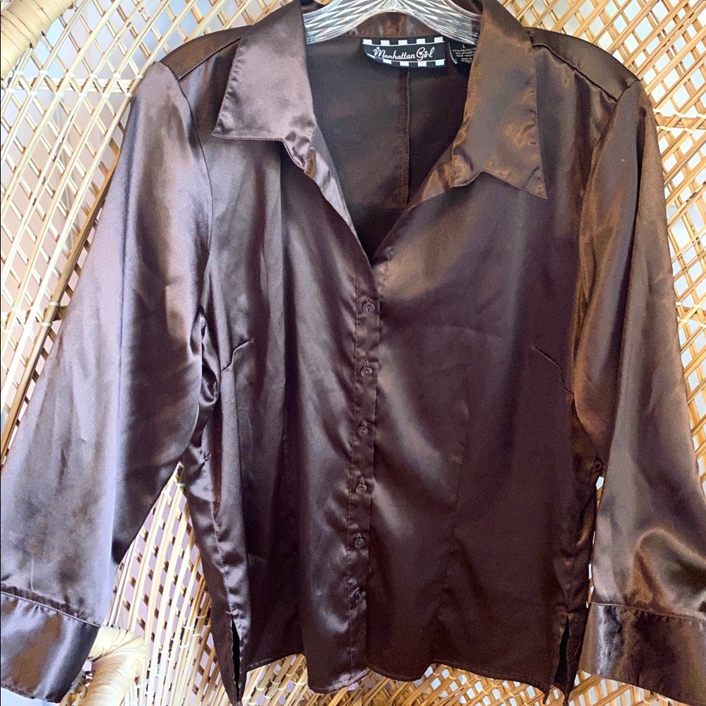 90’s Silky Chocolate Brown Button Up Vintage Y2K